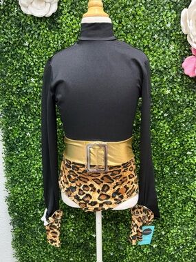 Black and Gold Leopard Kids Dance Costume with Belt